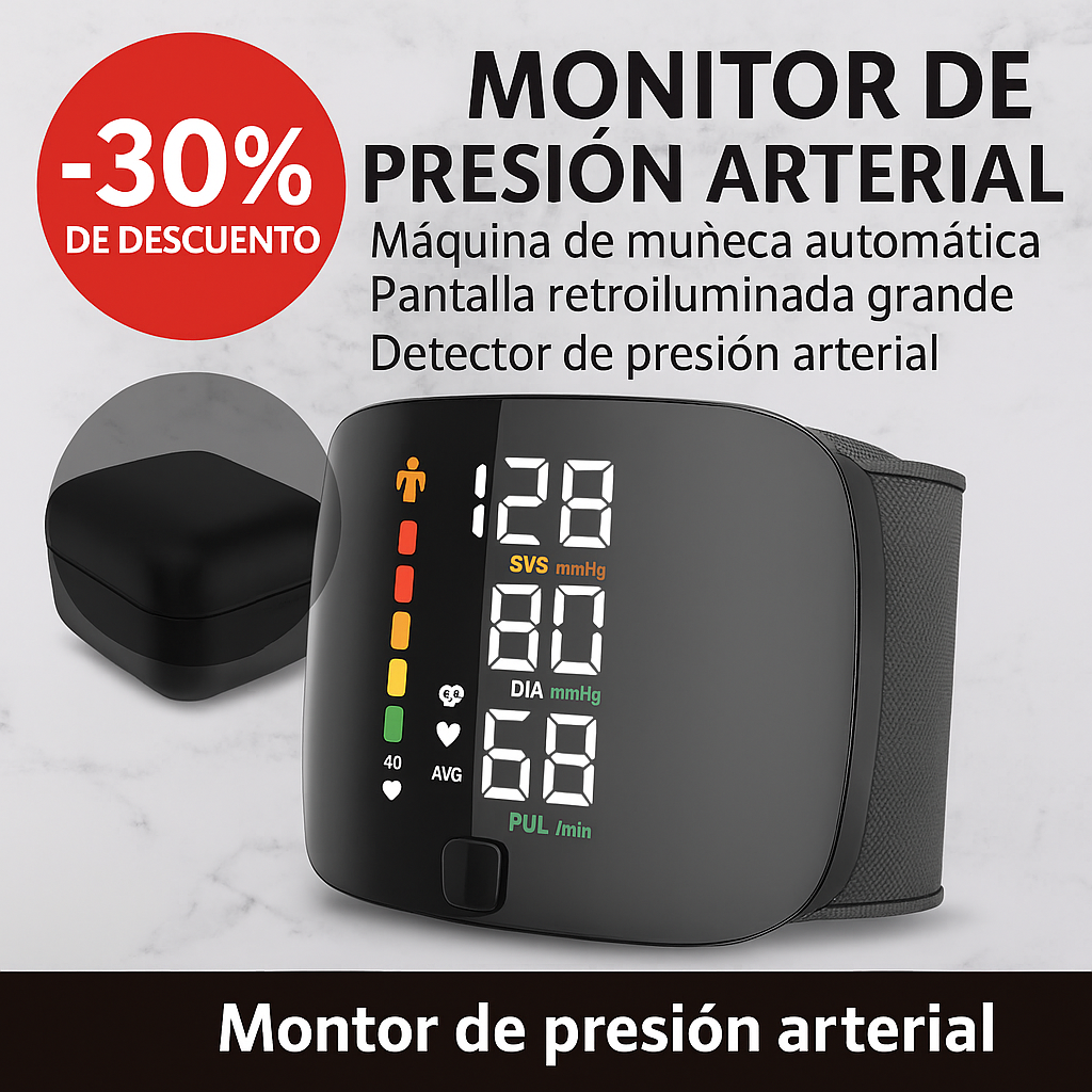 🩺 Tensiómetro Digital de Muñeca – Monitoreo de Salud Fácil y Preciso