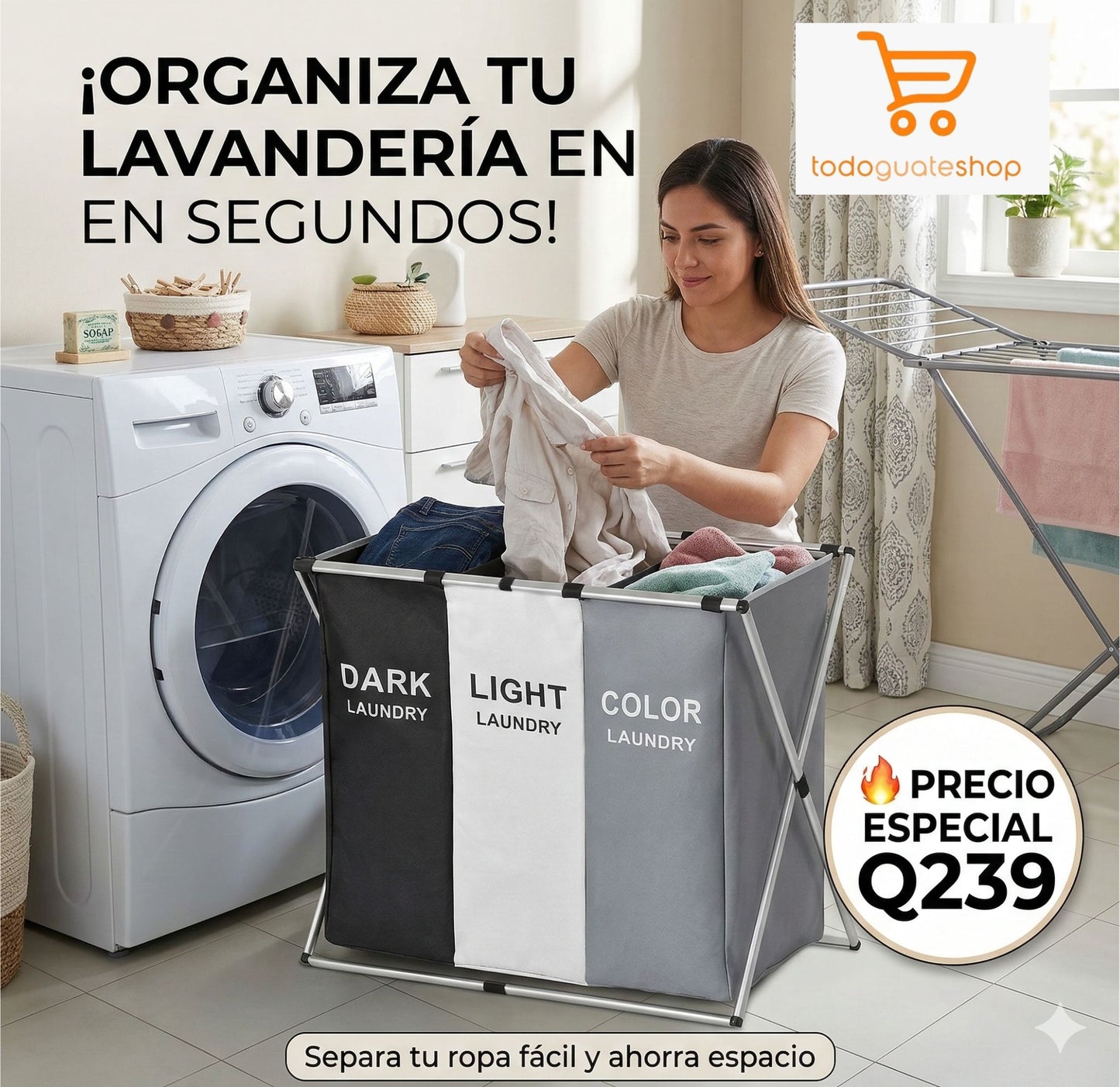 👕Organizador de Lavandería Triple + Más Orden = Casa Más Limpia en Segundos🚚