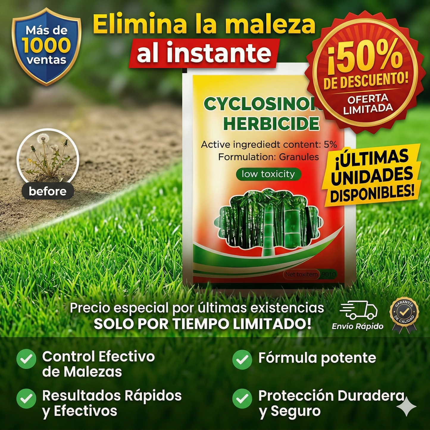 ELIMINADOR DE MALEZA 250GR+ENVIO GRATIS